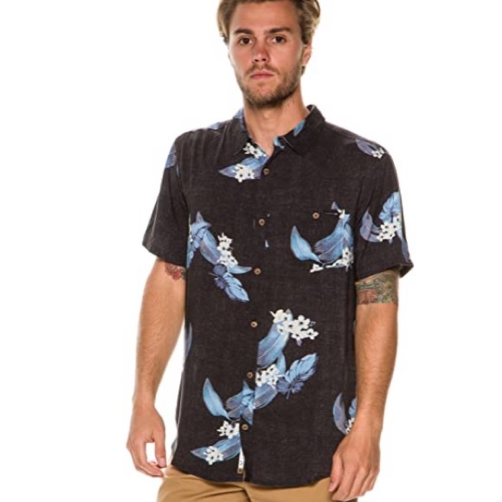 RUSTY MELODIOUS MEN'S BUTTON UP SHORT-SLEEVE SHIRT
